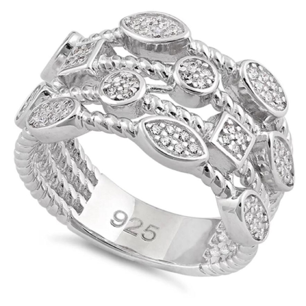 925 STERLING SILVER Unique Multi Shapes Design CZ Band Ring - Picture 13 of 16